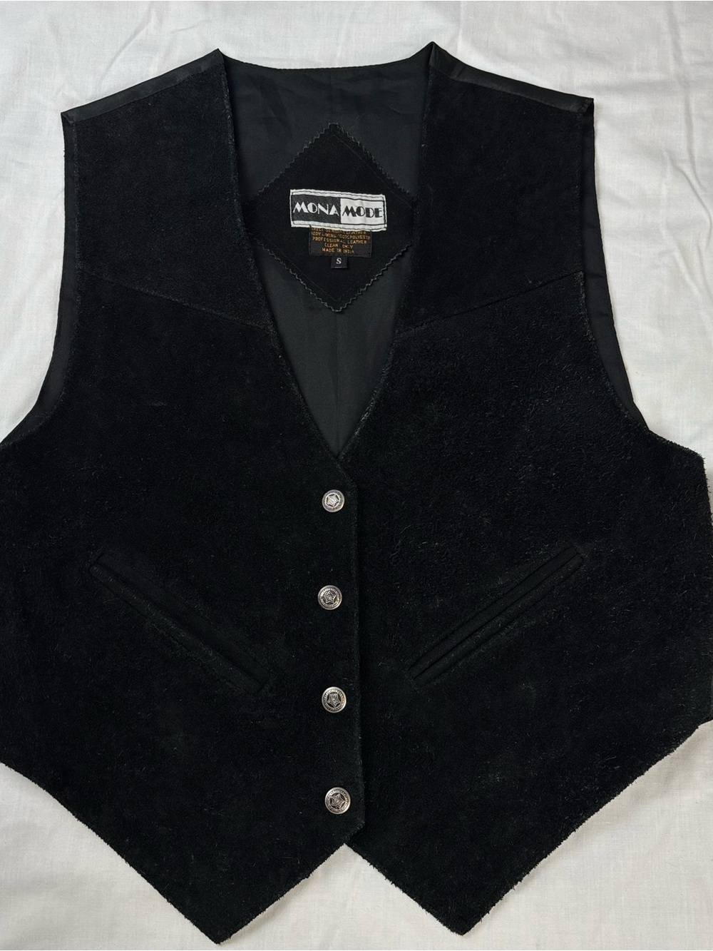 Mona Mode Women's Black Suede Button Vest
